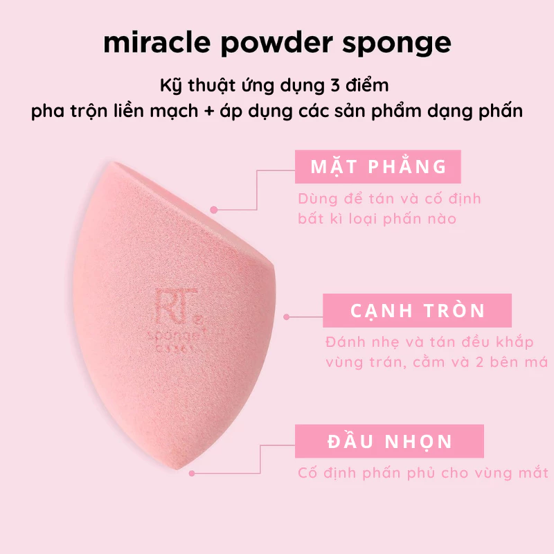 Set 2 Bông Mút Nền và Phủ Màu Hồng RT Real Techniques Miracle Powder Sponge For Liquid + Powder mask 04157